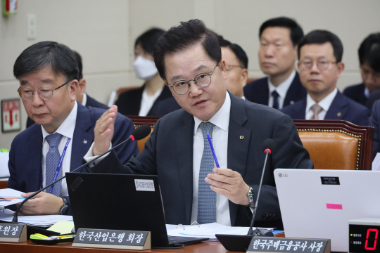 국감 질의에 답변하는  강석훈 한국산업은행 회장.   [연합뉴스]